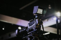 Video camera with monitor prepared for a live production.
