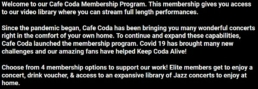 Image of Cafe Coda's membership program web copy on 21Jan2022.