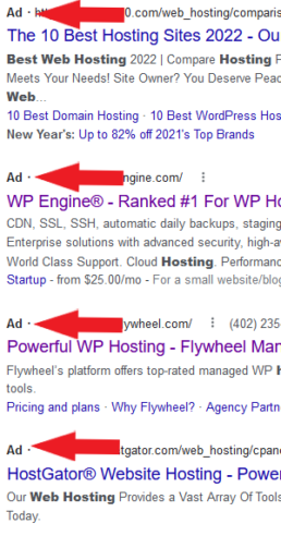 Examples of search engine marketing ads, which are one example of what affordable ppc services look like to customers.