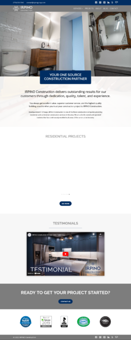 Irpino's homepage web design is perfect for a construction website.