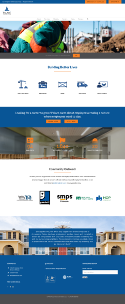 Palace Construction's website first page is a good example for a construction company website.