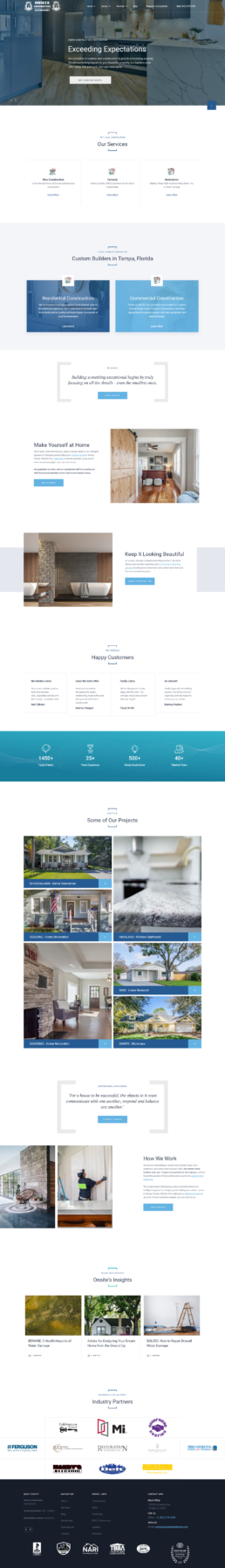 Onsite Constructions website homepage for their business in Tampa, FL.