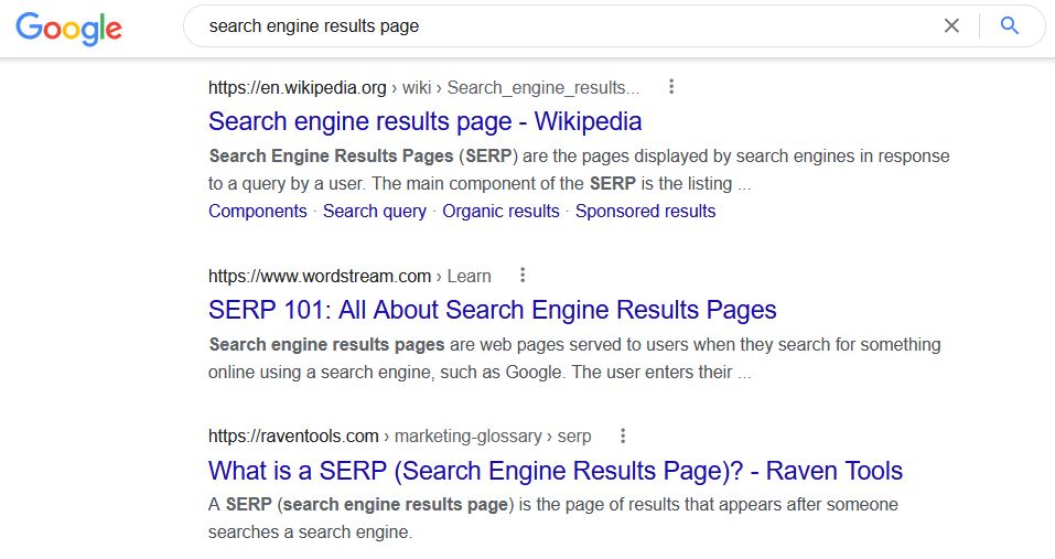 Image of search engine results page for the relevant query, 