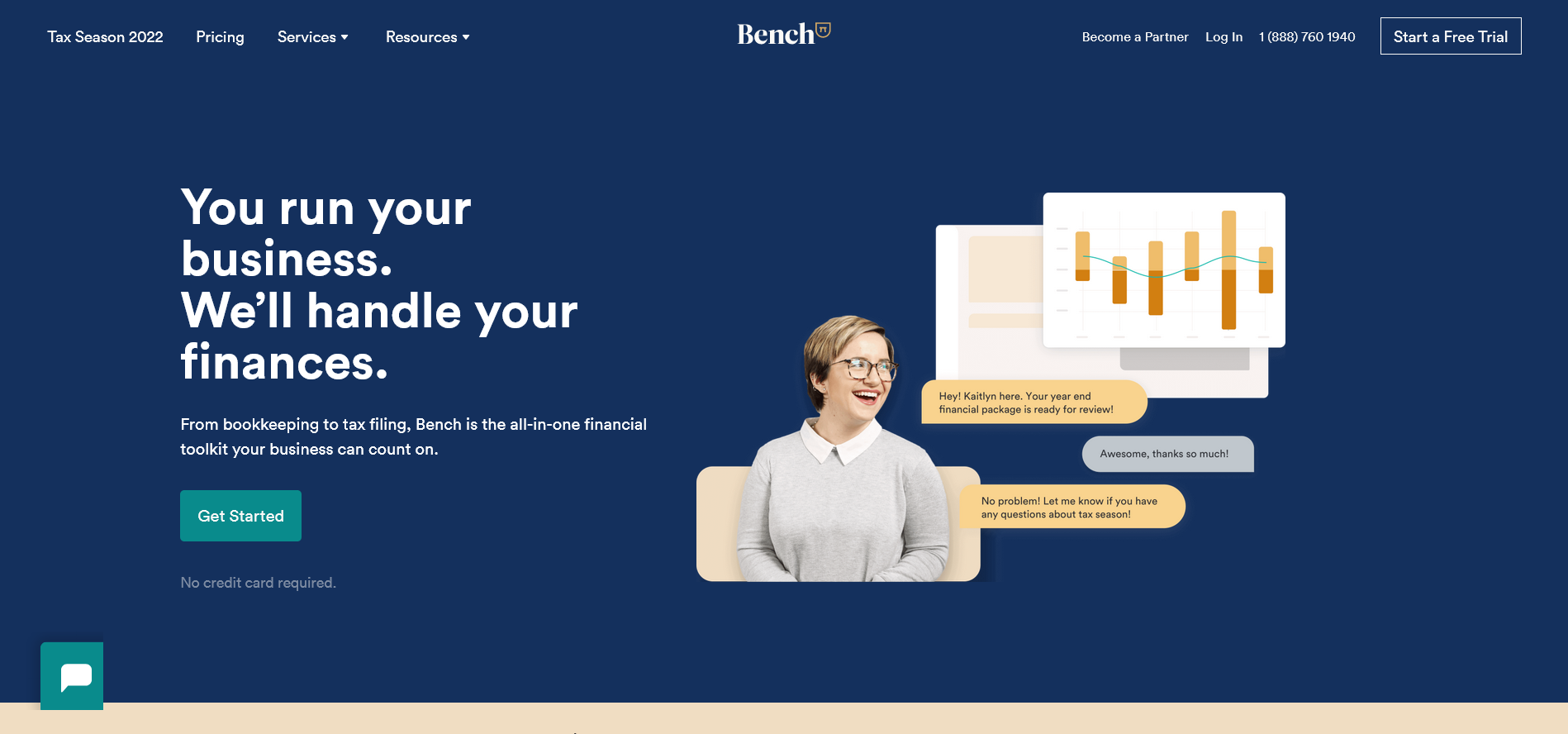 Bench accounting's homepage design.