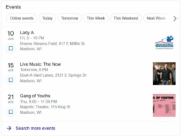 Local tickets appearing on Google events near me.